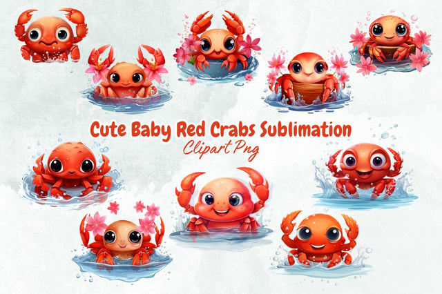 Cute Baby Red Crabs Sublimation Clipart Bundle Sublimation Designangry 