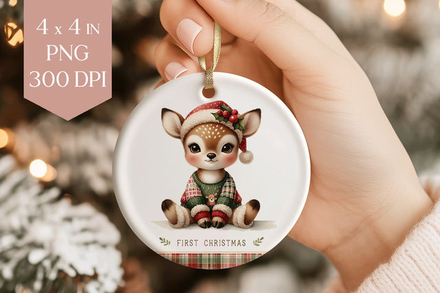 Cute Baby Reindeer Christmas Ornament PNG Graphic Sublimation BijouBay 