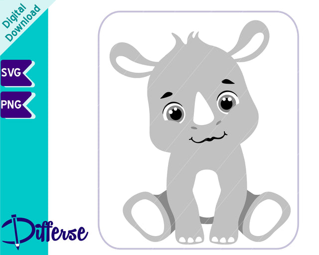Cute Baby Rhino SVG | Baby Animal SVG Differse 