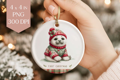 Cute Baby Seal Christmas Ornament Sublimation PNG Sublimation BijouBay 