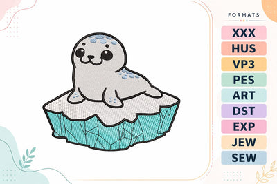 Cute Baby Seal on Iceberg Embroidery Design - Kawaii Arctic Seal Embroidery/Applique DESIGNS sg embroidery 