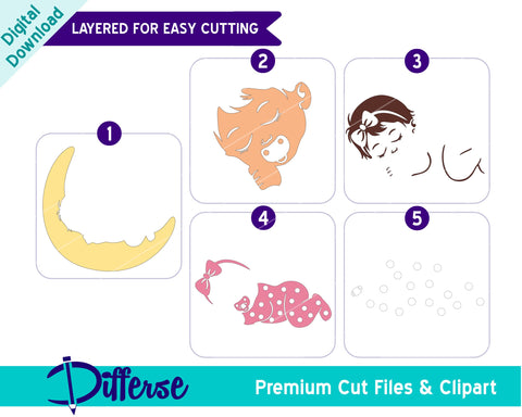 Cute Baby Sleeping On The Moon SVG | Nursery SVG SVG Differse 