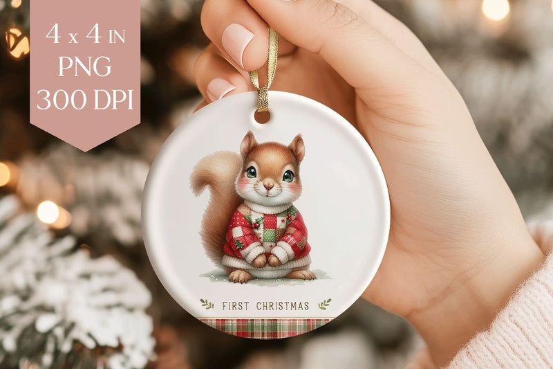 Cute Baby Squirrel Christmas Ornament Sublimation PNG Sublimation BijouBay 