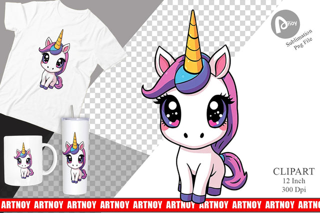Cute Baby Unicorn Clipart Sublimation artnoy 