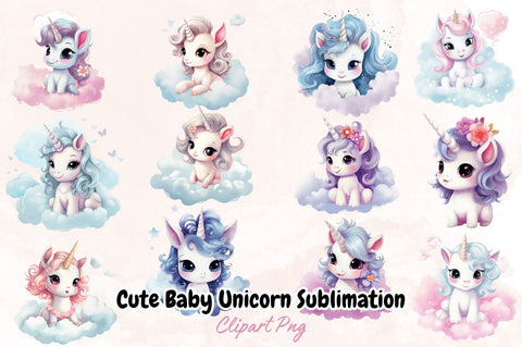 Cute Baby Unicorn Sublimation Clipart Bundle Sublimation Designangry 