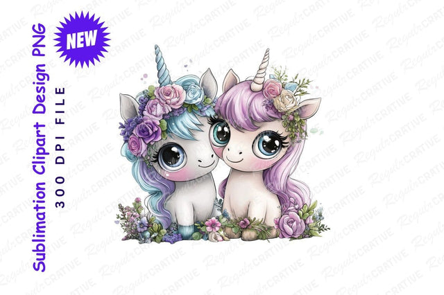 Cute Baby Unicorns With Floral Wreaths Sublimation Regulrcrative 