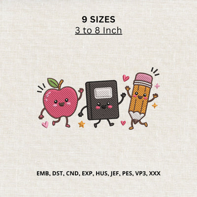 Cute Back to School Apple Notebook Pencil Machine Embroidery Design – School Supplies Embroidery File Embroidery/Applique DESIGNS PatternFeed8 