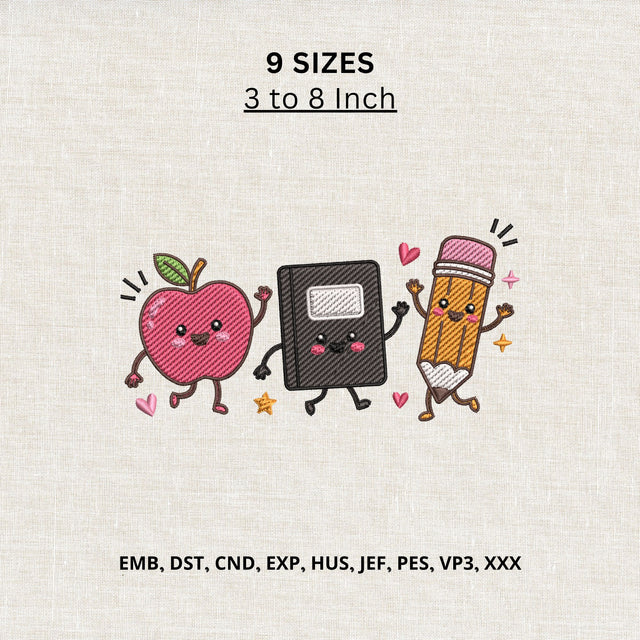 Cute Back to School Apple Notebook Pencil Machine Embroidery Design – School Supplies Embroidery File Embroidery/Applique DESIGNS PatternFeed8 