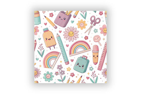 Cute Back to School Digital Paper, Seamless Kawaii Pattern Bundle Pack, Printable Scrapbook Paper, Pastel School Supplies Design Collection Digital Pattern FloridPrintables 
