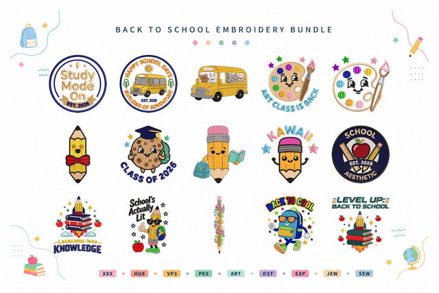 Cute Back To School Embroidery Bundle School Bus Class Of 2026 Designs Embroidery/Applique DESIGNS sg embroidery 