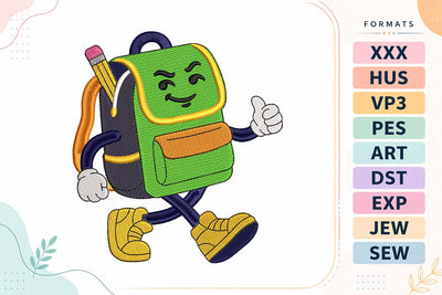 Cute Backpack Character Back To School Embroidery Design Embroidery/Applique DESIGNS sg embroidery 