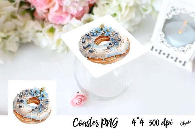 Cute Bakery Sublimation PNG. Watercolor Donut Coaster PNG Sublimation Olga Terlyanskaya 