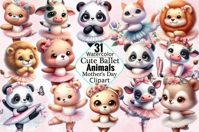 Cute Ballet Animals Mother's Day Sublimation Clipart Bundle Sublimation SVGArt 