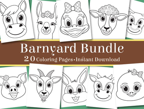 Cute Barnyard Animal Coloring Pages | Farm Digital Pattern Captain Creative 