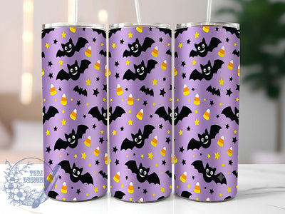 Cute Bat Halloween 20oz Tumbler, Kawaii Spooky, Friendly Bat, Pastel Halloween, Playful Horror, Soft Colors, Whimsical Night, Sublimation Wrap Sublimation ToriDesigns 