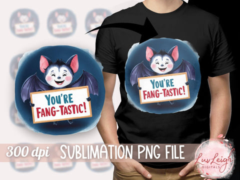 Cute Bat Halloween You're Fang-tastic Sublimation PNG Sublimation Luvleigh Digitals 