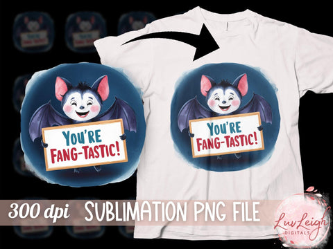 Cute Bat Halloween You're Fang-tastic Sublimation PNG Sublimation Luvleigh Digitals 