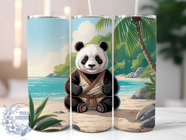 Cute Beach Panda Yoga Tumbler Wrap, Cute Yoga Cup Design, Beach Panda Tumbler, 20Oz Sublimation Wrap, Animal Yoga Gift, Fun Boho Tumbler, Relaxing Panda Cup Sublimation ToriDesigns 