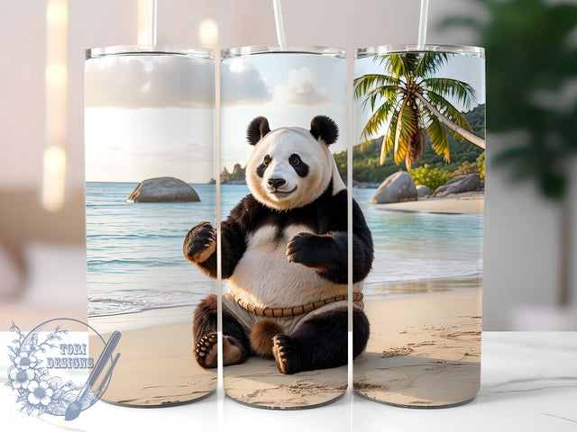Cute Beach Panda Yoga Tumbler Wrap, Cute Yoga Cup Design, Beach Panda Tumbler, 20Oz Sublimation Wrap, Animal Yoga Gift, Fun Boho Tumbler, Relaxing Panda Cup Sublimation ToriDesigns 
