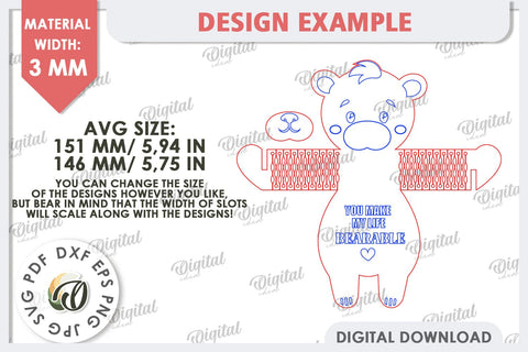 Cute Bear Candy Holder Laser Cut. Valentines Gift SVG SVG Evgenyia Guschina 