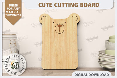 Cute Bear Cutting Board Laser Cut Design. Serving Board SVG SVG Evgenyia Guschina 