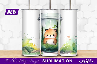 Cute bear in a forest tumbler png Sublimation Regulrcrative 