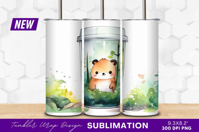 Cute bear in a forest tumbler png Sublimation Regulrcrative 