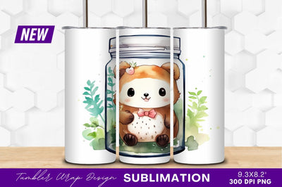 Cute bear in jar watercolor style tumbler png Sublimation Regulrcrative 