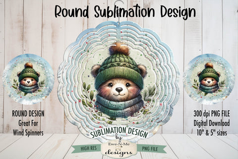 Cute Bear In Winter Hat Wind Spinner Sublimation Design Sublimation Ewe-N-Me Designs 