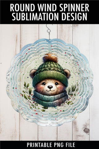 Cute Bear In Winter Hat Wind Spinner Sublimation Design Sublimation Ewe-N-Me Designs 