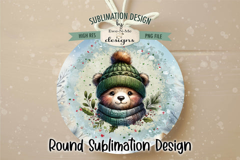 Cute Bear In Winter Hat Wind Spinner Sublimation Design Sublimation Ewe-N-Me Designs 