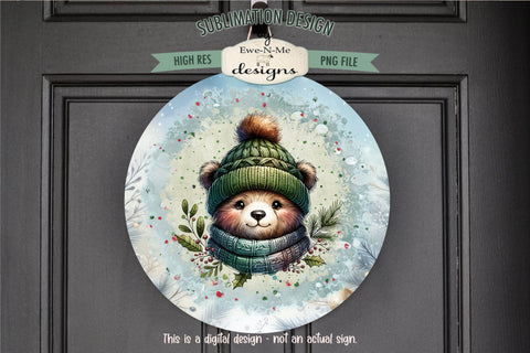 Cute Bear In Winter Hat Wind Spinner Sublimation Design Sublimation Ewe-N-Me Designs 