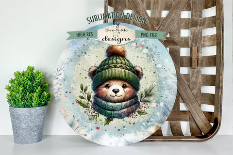 Cute Bear In Winter Hat Wind Spinner Sublimation Design Sublimation Ewe-N-Me Designs 