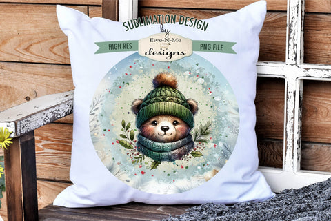 Cute Bear In Winter Hat Wind Spinner Sublimation Design Sublimation Ewe-N-Me Designs 