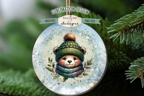 Cute Bear In Winter Hat Wind Spinner Sublimation Design Sublimation Ewe-N-Me Designs 