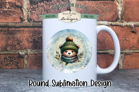 Cute Bear In Winter Hat Wind Spinner Sublimation Design Sublimation Ewe-N-Me Designs 