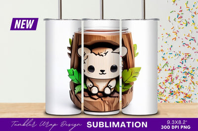 Cute bear in wooden tree tumbler png Sublimation Regulrcrative 
