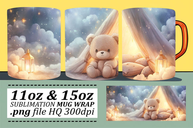 Cute Bear Mug Wrap 11oz 15oz Watercolor Sublimation afrosvg 