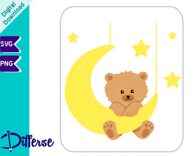 Cute Bear on Moon SVG | Teddy Bear SVG SVG Differse 