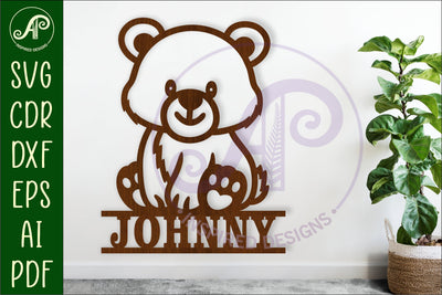 Cute bear personalized name sign laser cut SVG APInspireddesigns 