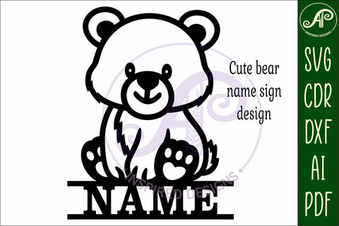 Cute bear personalized name sign laser cut SVG APInspireddesigns 