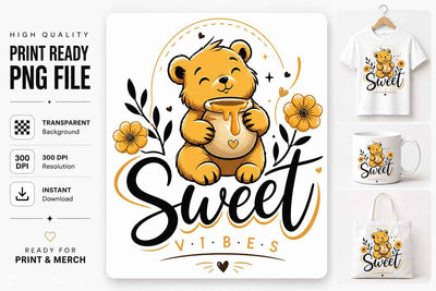 Cute Bear PNG Sublimation Design Sweet Vibes Digital Download SVG BillahCrafts 