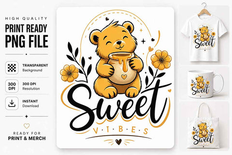 Cute Bear PNG Sublimation Design Sweet Vibes Digital Download SVG BillahCrafts 