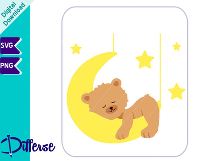 Cute Bear Sleeping on Moon SVG | Teddy Bear SVG SVG Differse 