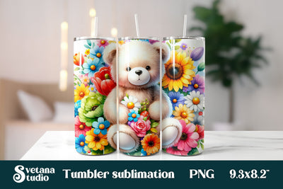 Cute bear sunflower square coaster sublimation design Sublimation Svetana Studio 