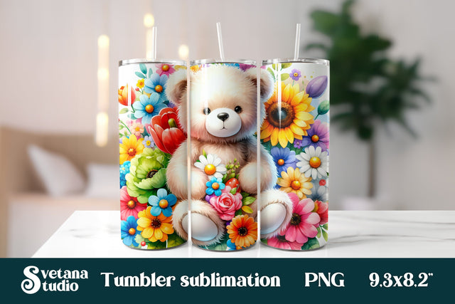 Cute bear sunflower square coaster sublimation design Sublimation Svetana Studio 