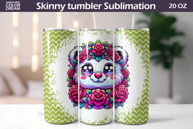 Cute Bear Tumbler Wrap | Animal Floral Tumbler Sublimation Sublimation WatercolorColorDream 