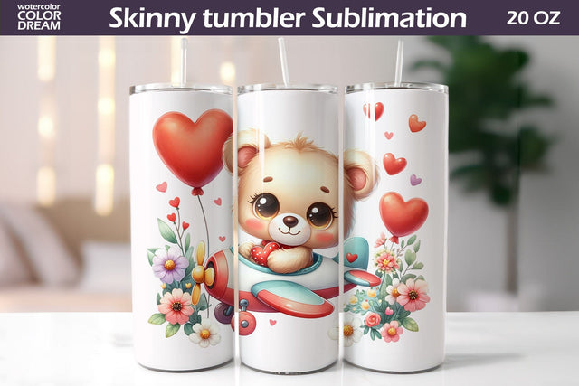 Cute Bear Valentine Tumbler I Animal Valentine's Day Sublimation WatercolorColorDream 