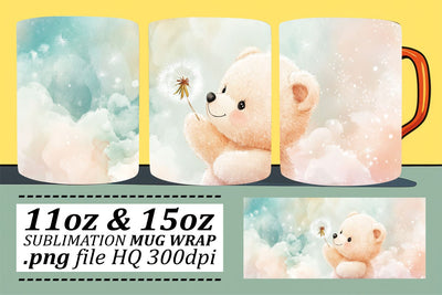 Cute Bear Watercolor Mug Wrap 11oz 15oz Sublimation afrosvg 