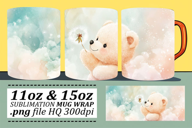 Cute Bear Watercolor Mug Wrap 11oz 15oz Sublimation afrosvg 